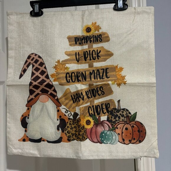 GNOME FALL PILLOW COVERS 18" X 18"  BURLAP WATERPROOF INDOOR OR OUT - Picture 1 of 1